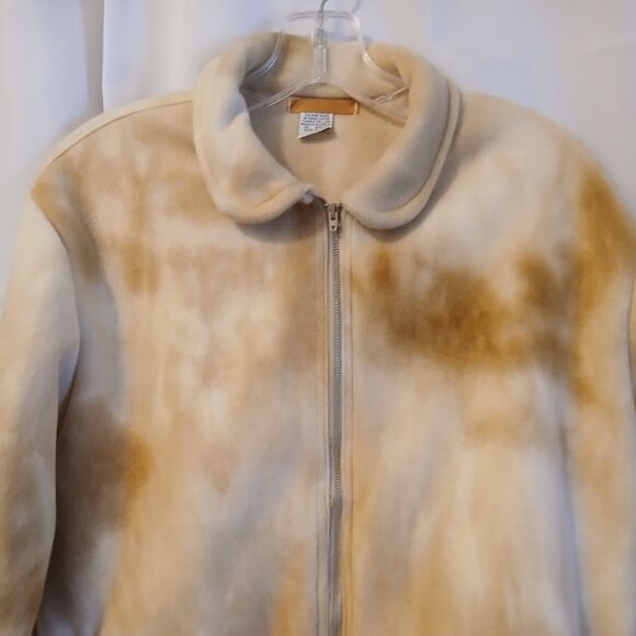 Nwt Fleece Full Zip up Sweatshirt women M Tan Tie Dye Collared w/ Zip Pockets - Picture 3 of 10